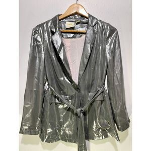 Maeve Anthropologie jacket shirt metallic silver new Year party glam women 4p